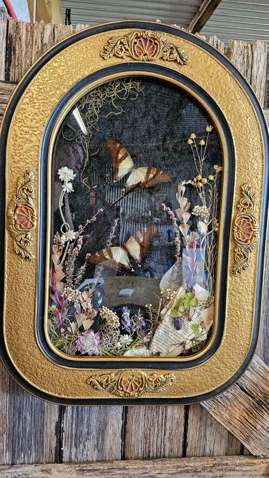 Vintage Victorian Gothic bubble frame with Swordtail Swallowtails