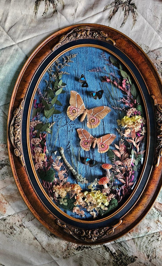 Frame vintage - Victorian Gothic bubble frame with Bullseye Silk Moths - That Creative Feeling