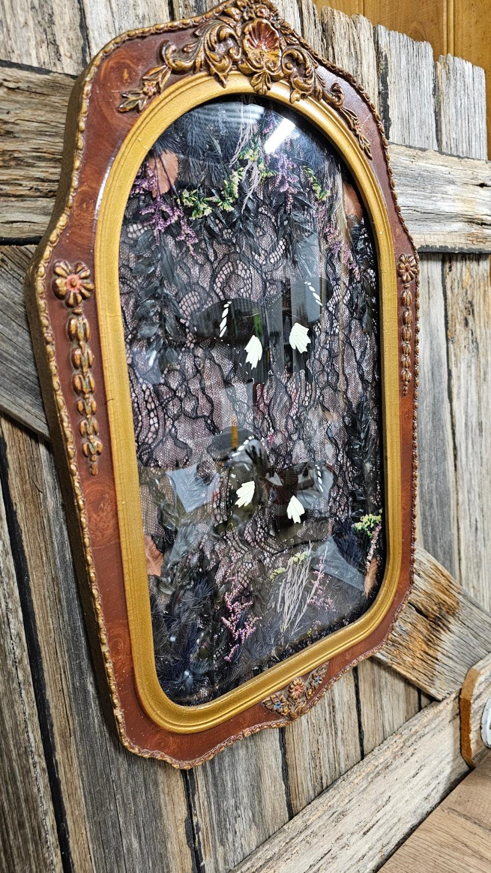 Frame vintage - 1920s Victorian Gothic bubble frame with Black & White Helen butterflies - That Creative Feeling
