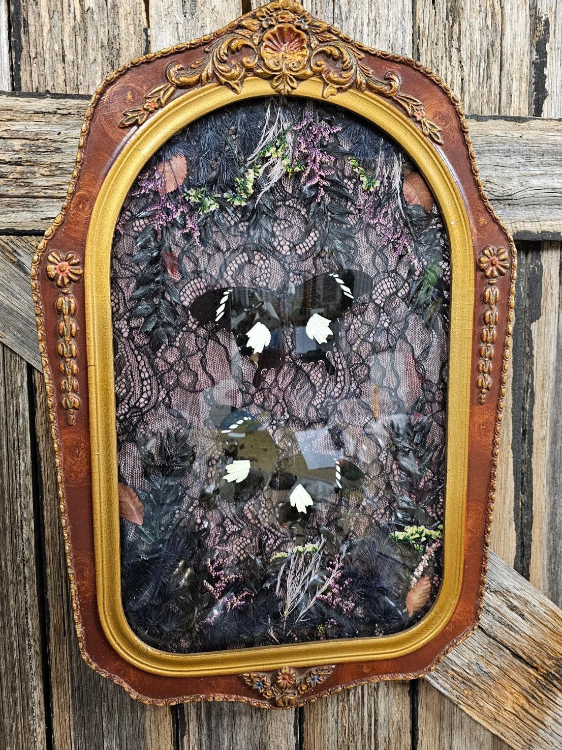 Frame vintage - 1920s Victorian Gothic bubble frame with Black & White Helen butterflies - That Creative Feeling
