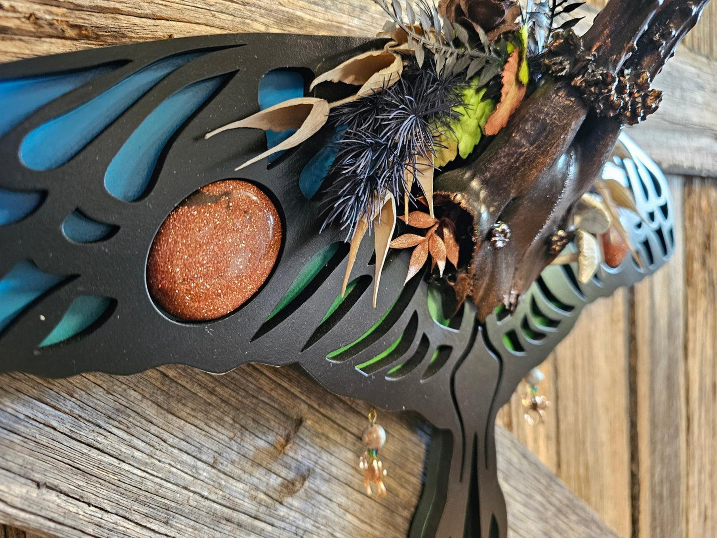 Antler art laser- Roe deer on Lunar moth frame with gemstones - That Creative Feeling