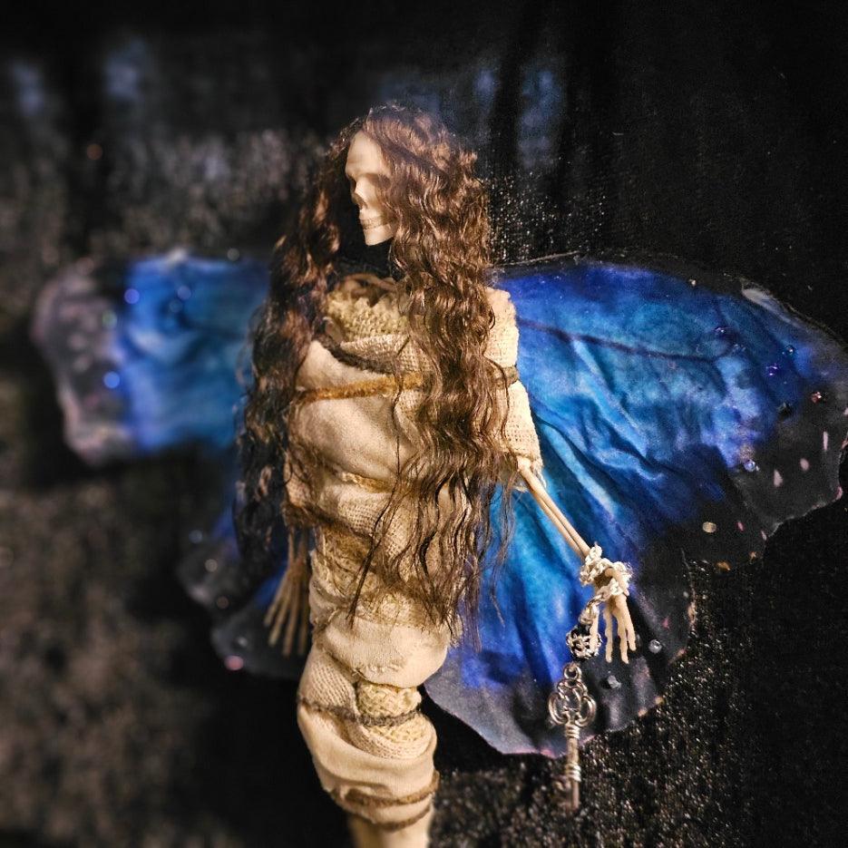 Dead Fairies - Blue Morpho mummified in a black Gothic frame - That Creative Feeling