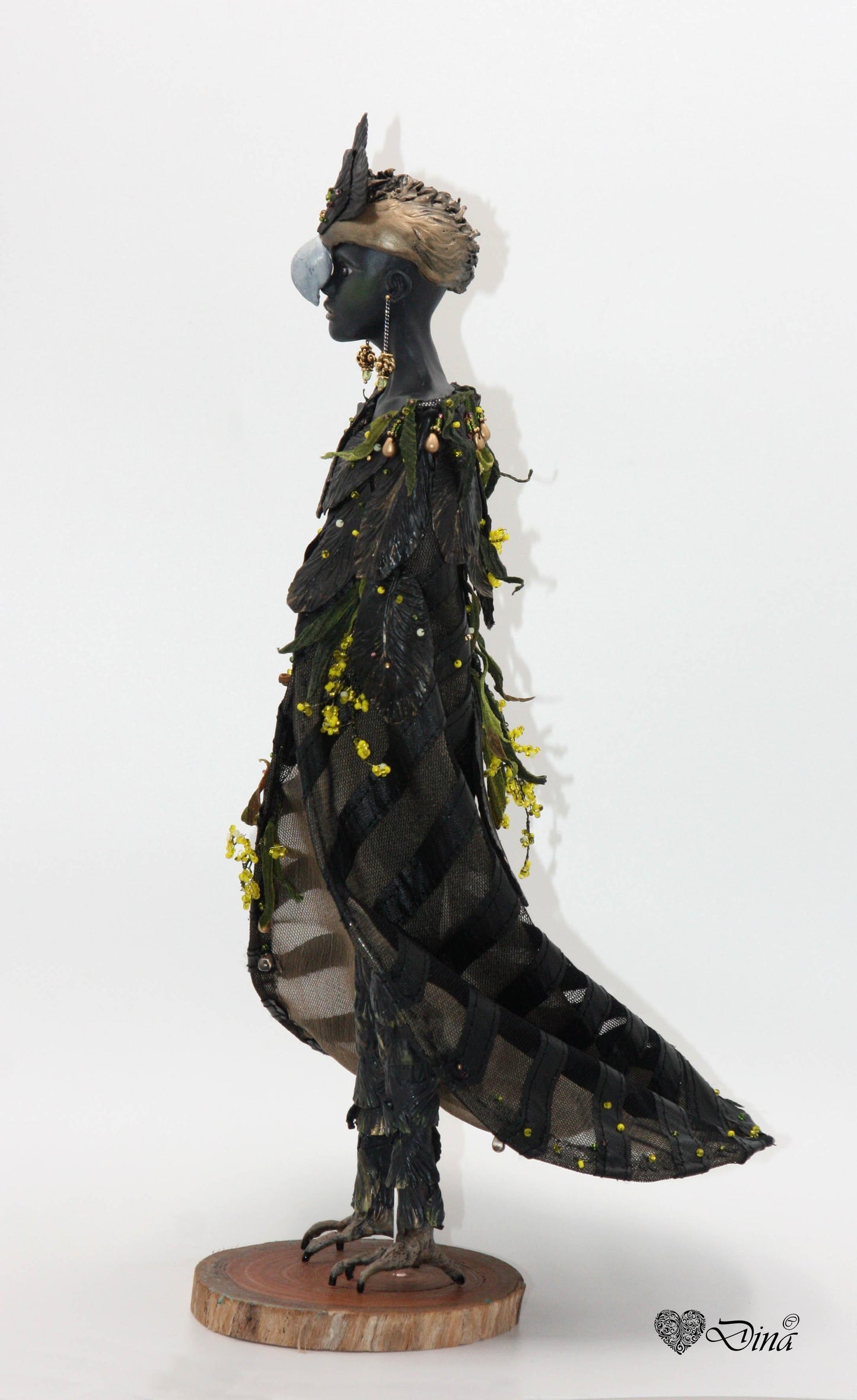 SOLD - 'Black Gold' - Fantasy art doll - Woman bird sculpture - That Creative Feeling