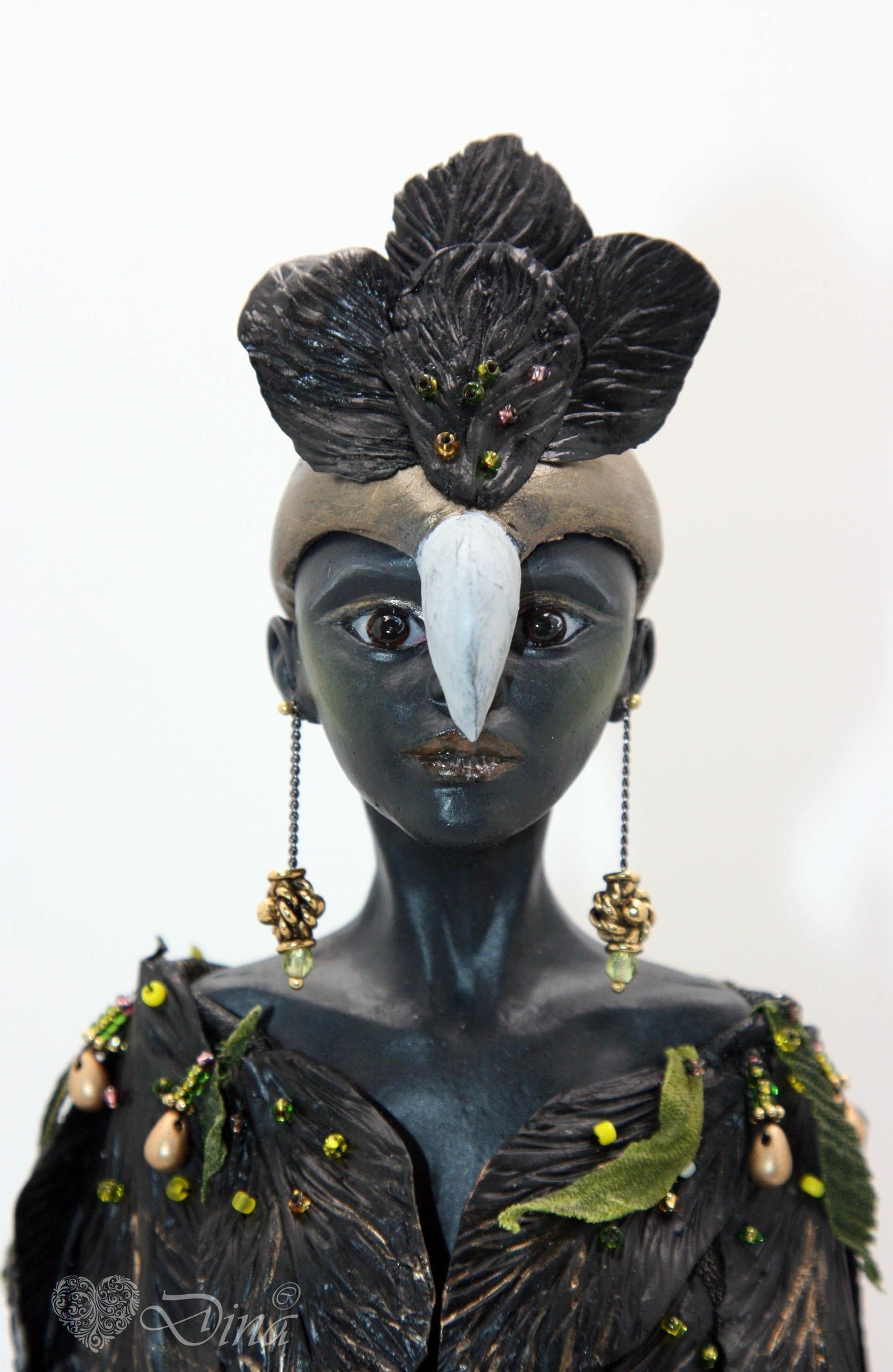 SOLD - 'Black Gold' - Fantasy art doll - Woman bird sculpture - That Creative Feeling