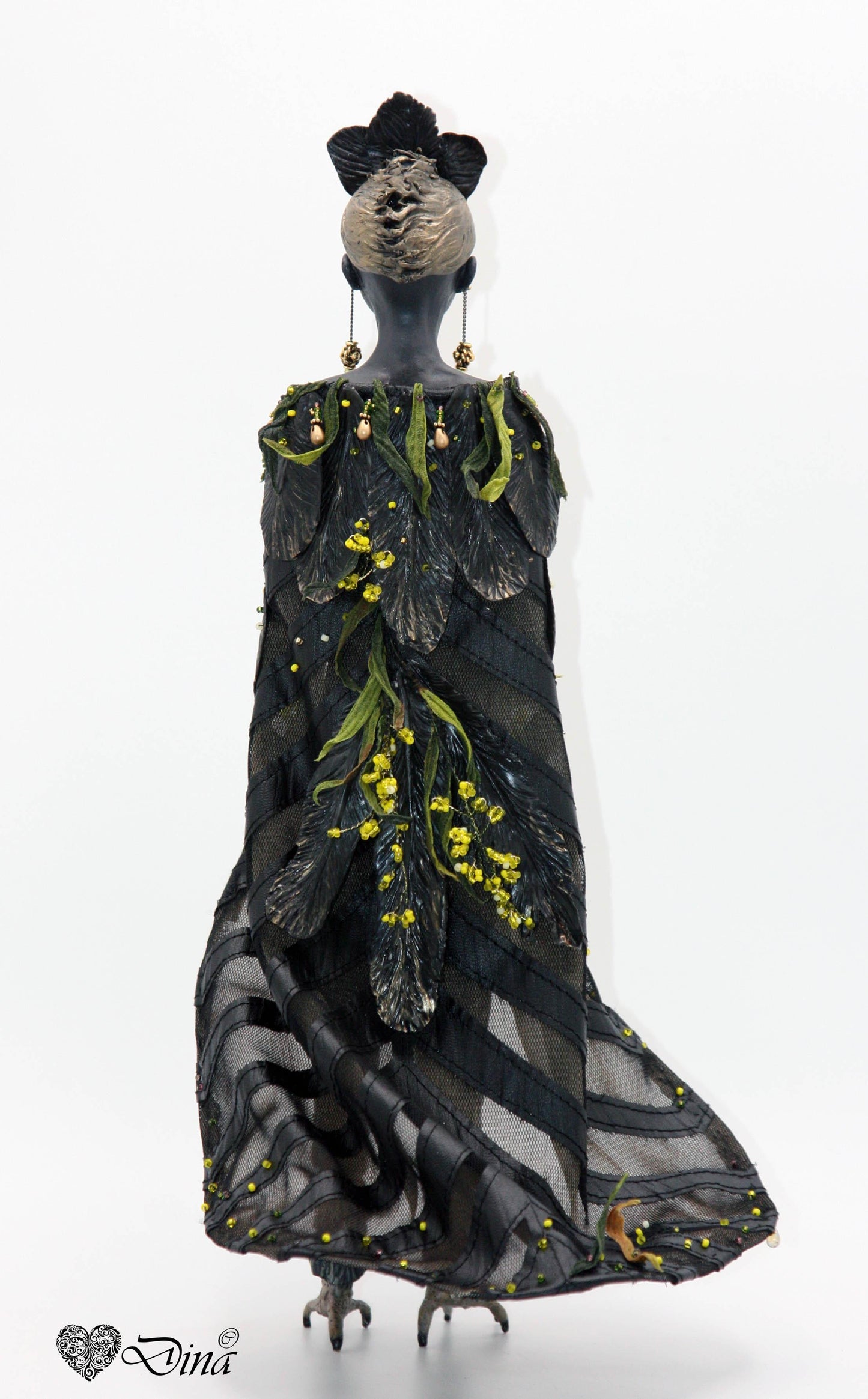 SOLD - 'Black Gold' - Fantasy art doll - Woman bird sculpture - That Creative Feeling