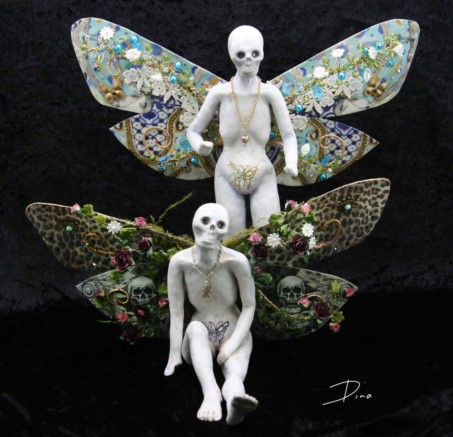Zombie dead fairy - Collectible ooak handmade doll - Whimsical standing skeleton