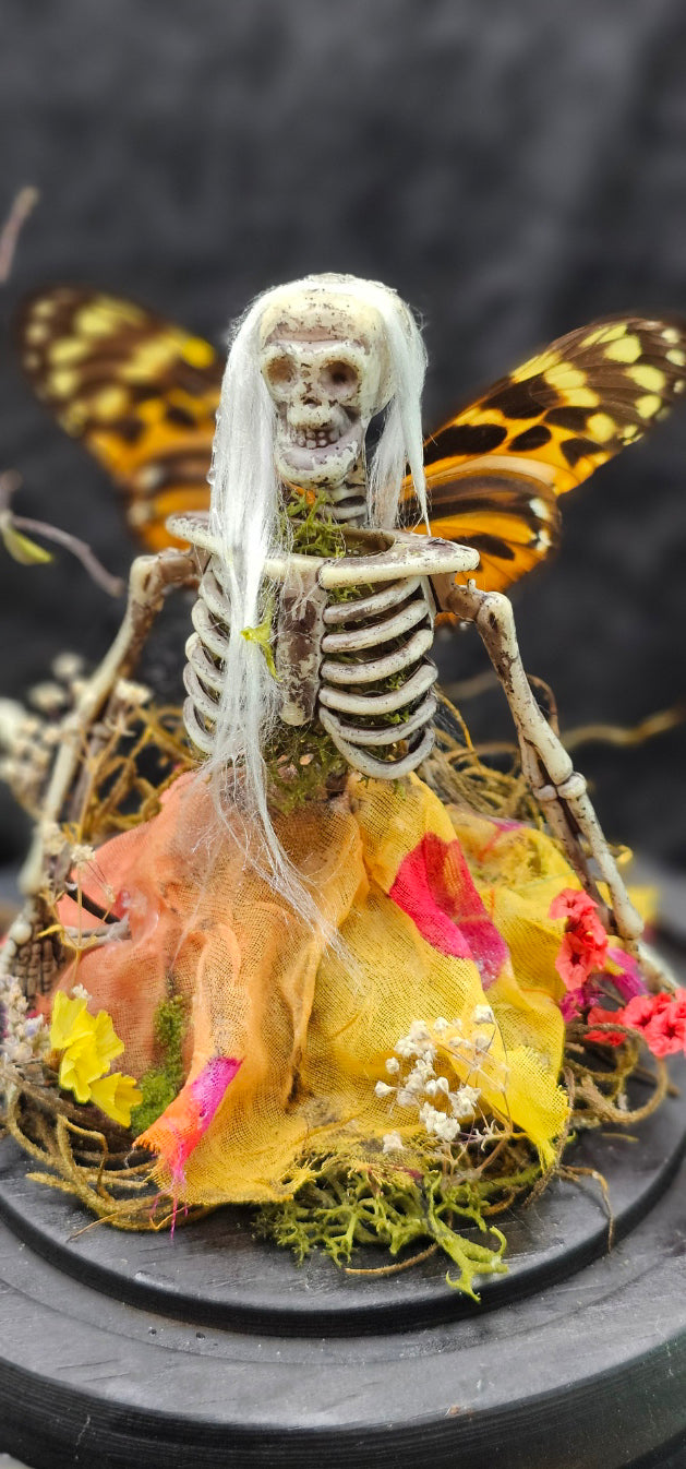 Dead Fairy Skeleton - with real butterfly wings in a glass dome