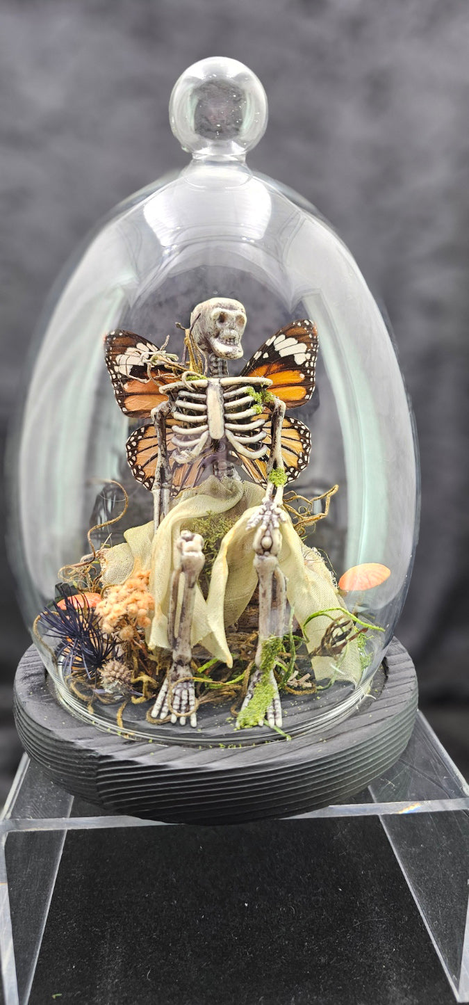 Dead Fairy Skeleton - with real butterfly wings in a glass dome