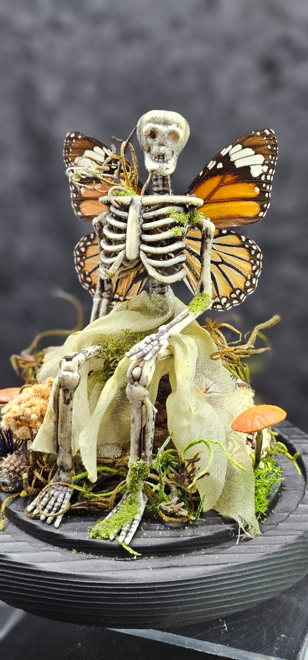 Dead Fairy Skeleton - with real butterfly wings in a glass dome