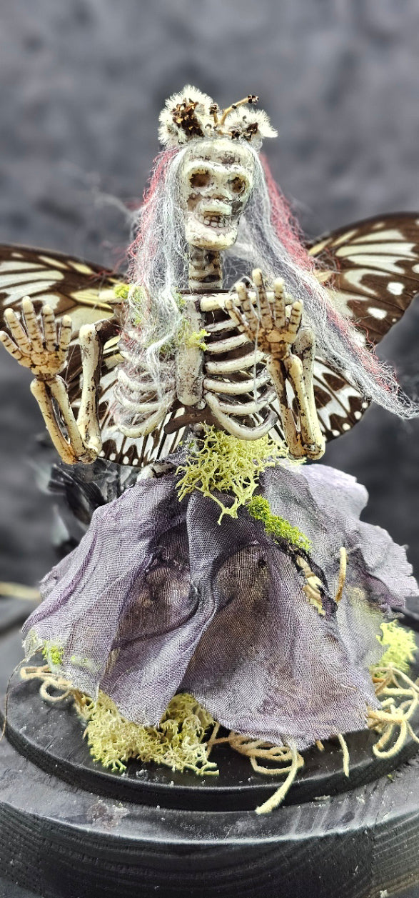 Dead Fairy Skeleton - with real butterfly wings in a glass dome