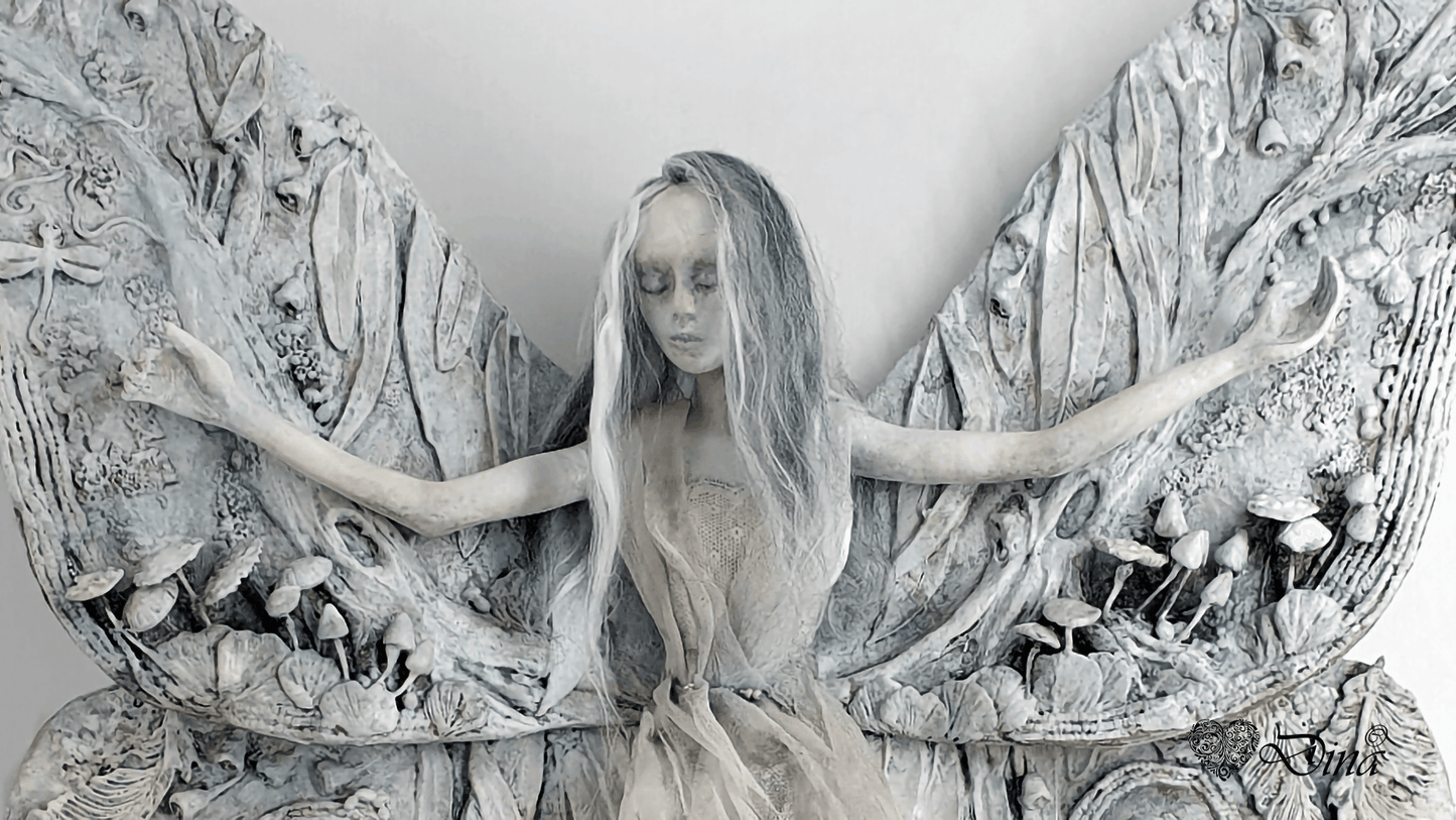 SOLD – Emoria – vintage Emperor Gum Moth Fairy art doll by Dina - That Creative Feeling
