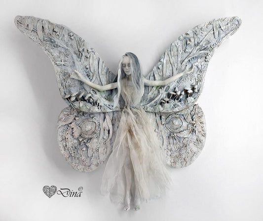 SOLD – Emoria – vintage Emperor Gum Moth Fairy art doll by Dina - That Creative Feeling