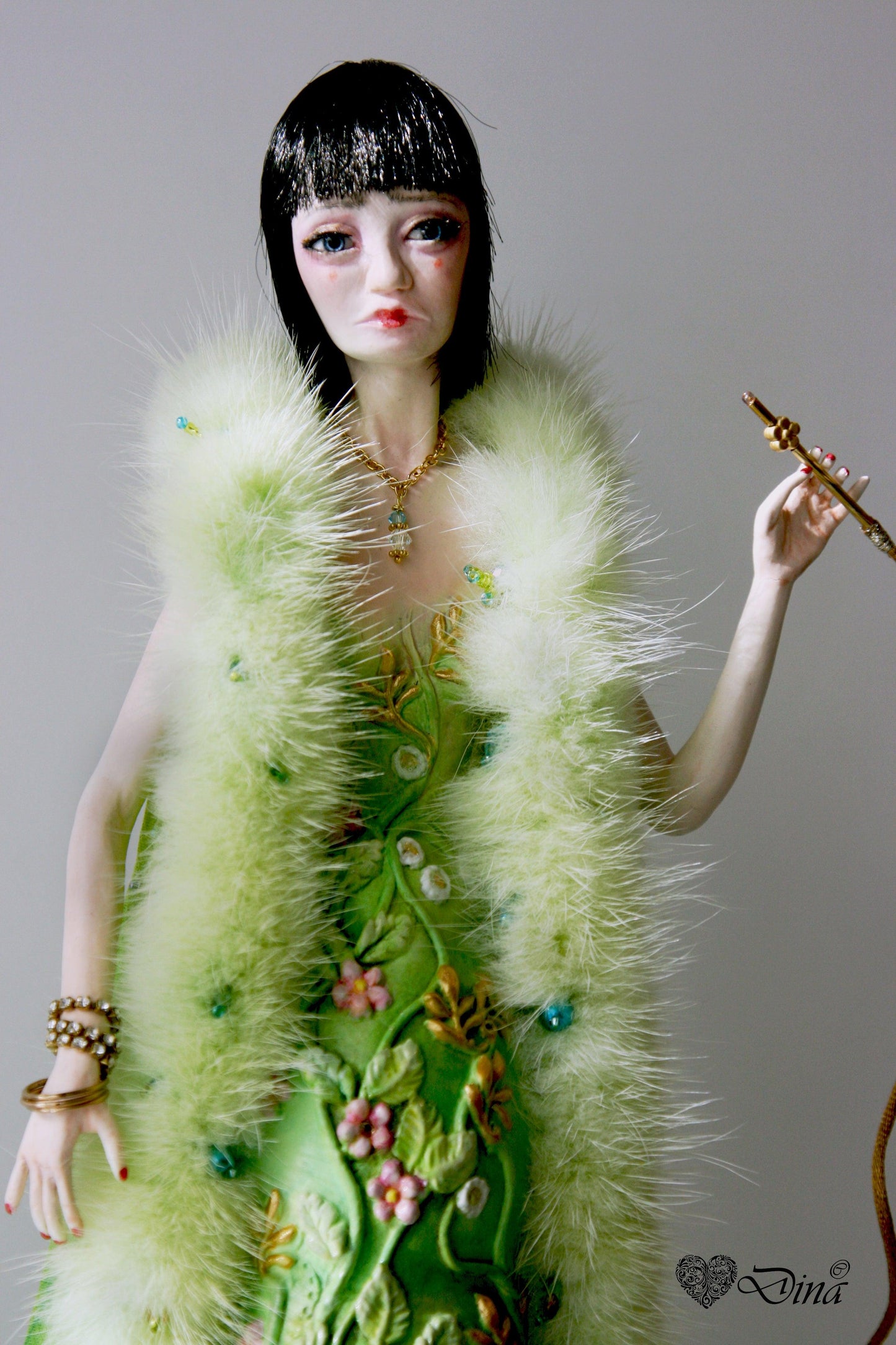 SOLD - 'Madame S Caterpillar' – hybrid insect fashion art doll by Dina - That Creative Feeling