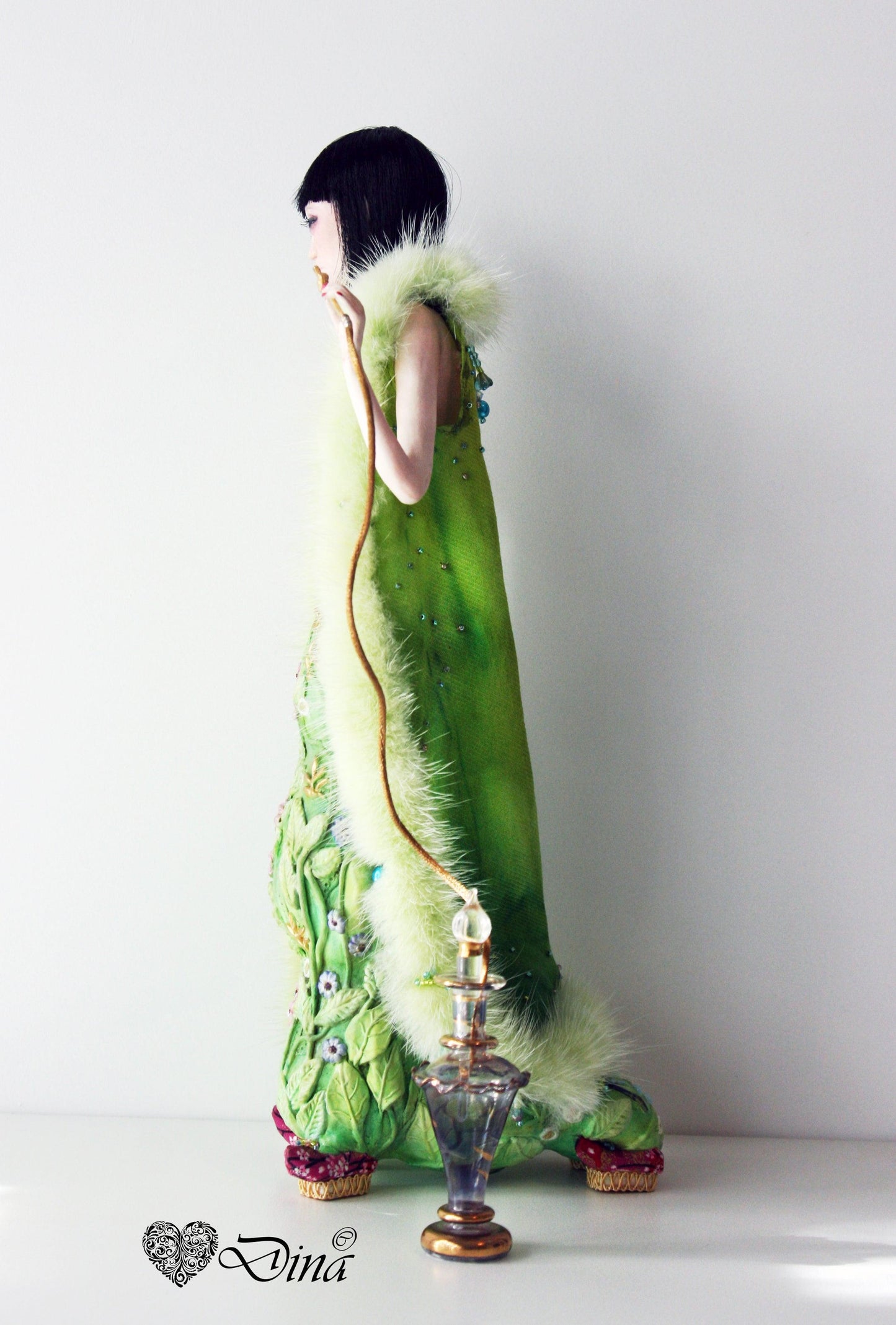 SOLD - 'Madame S Caterpillar' – hybrid insect fashion art doll by Dina - That Creative Feeling