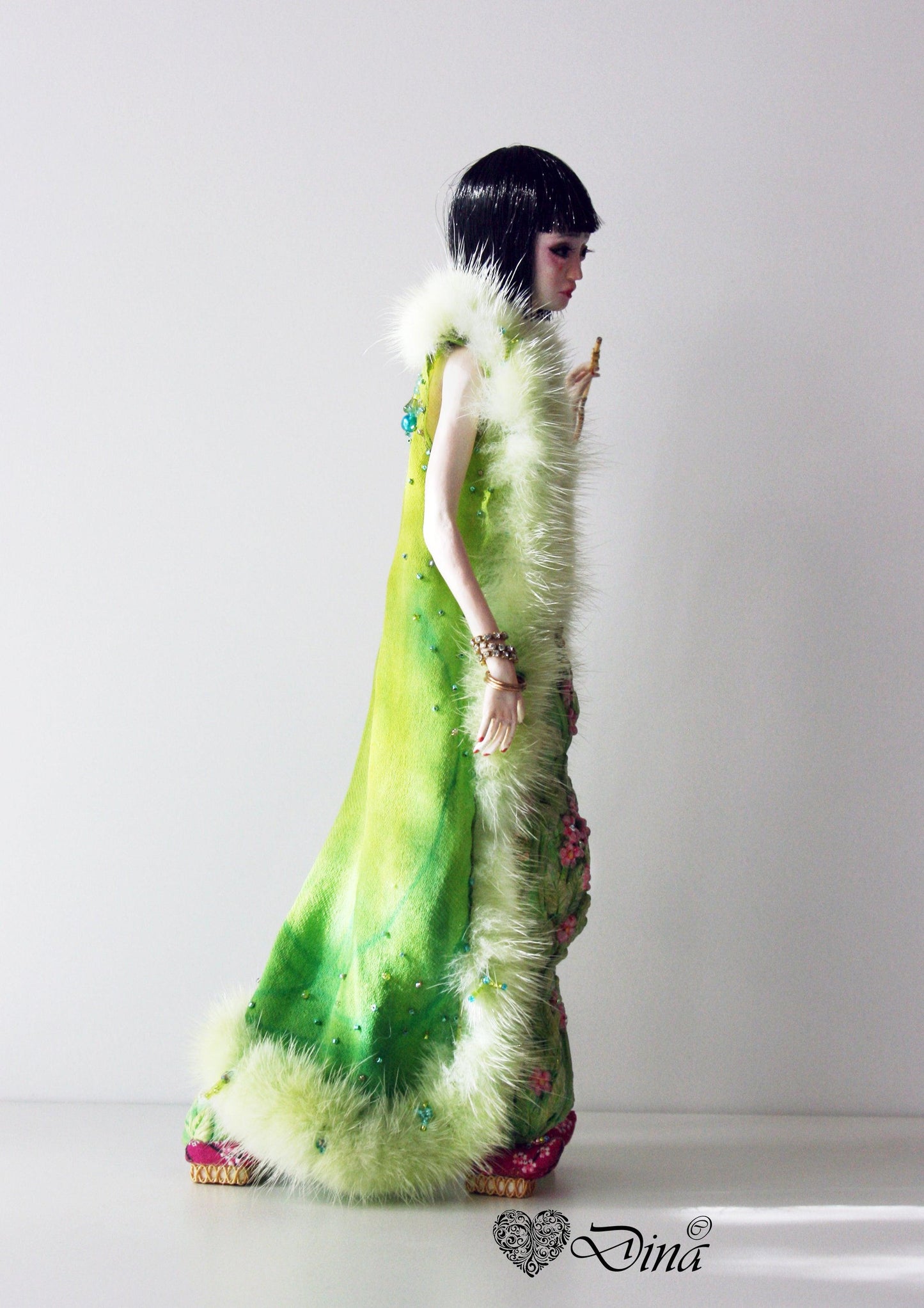SOLD - 'Madame S Caterpillar' – hybrid insect fashion art doll by Dina - That Creative Feeling