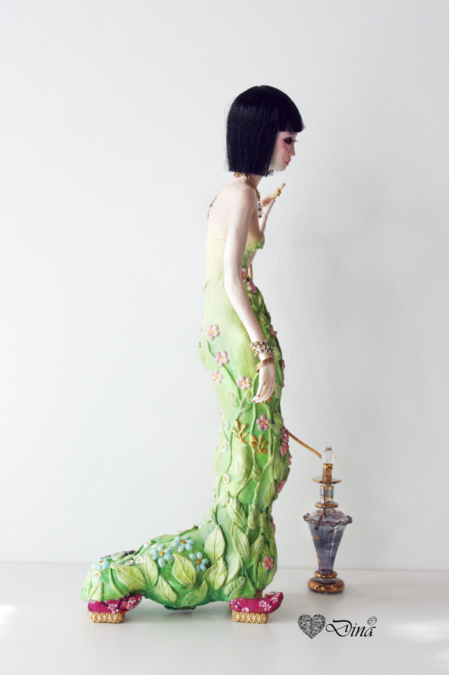 SOLD - 'Madame S Caterpillar' – hybrid insect fashion art doll by Dina - That Creative Feeling