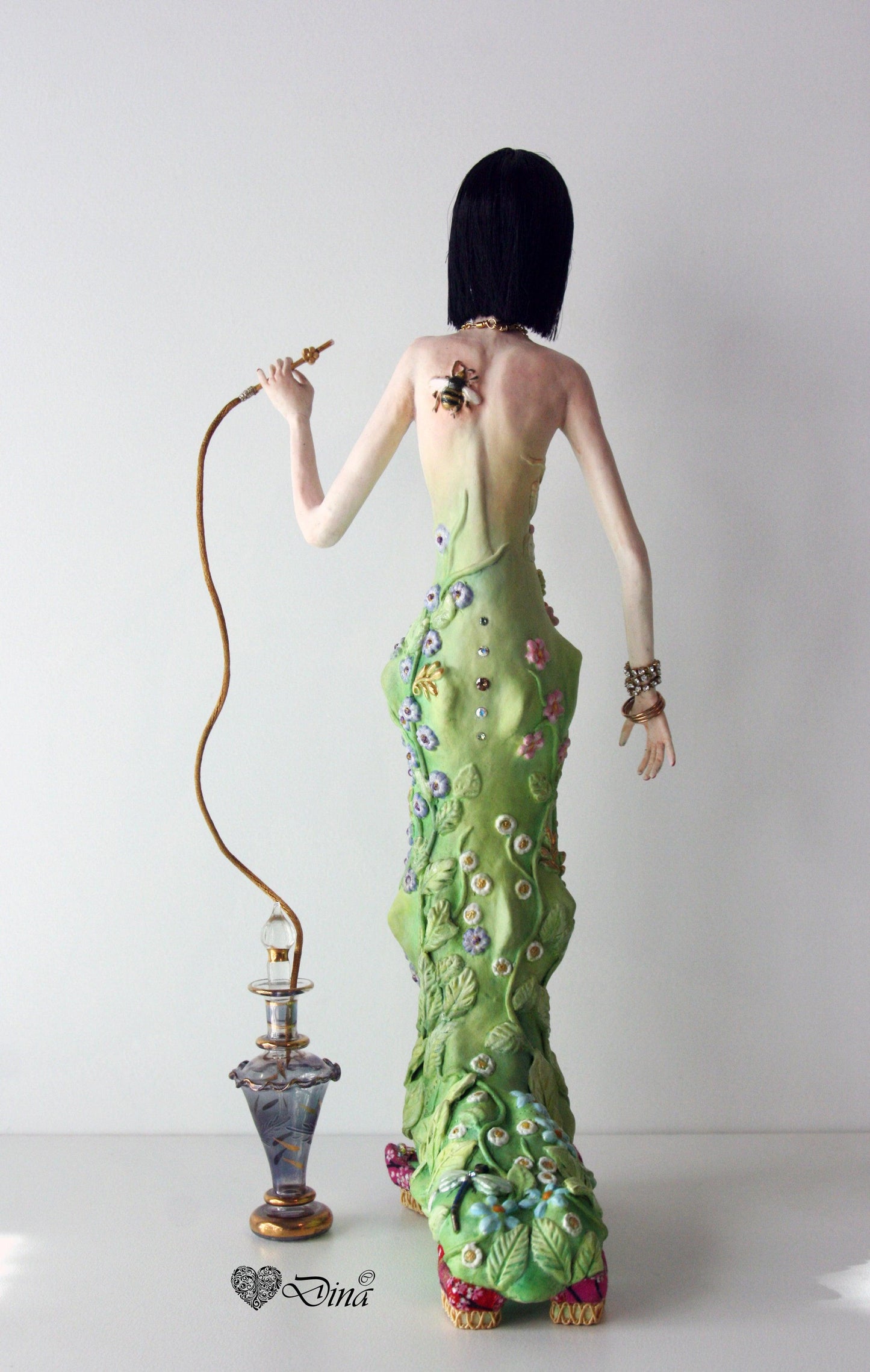 SOLD - 'Madame S Caterpillar' – hybrid insect fashion art doll by Dina - That Creative Feeling