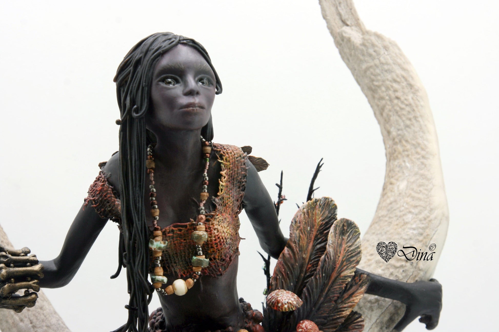 SOLD – Miinara – night sprite on deer antler art doll by Dina - That Creative Feeling