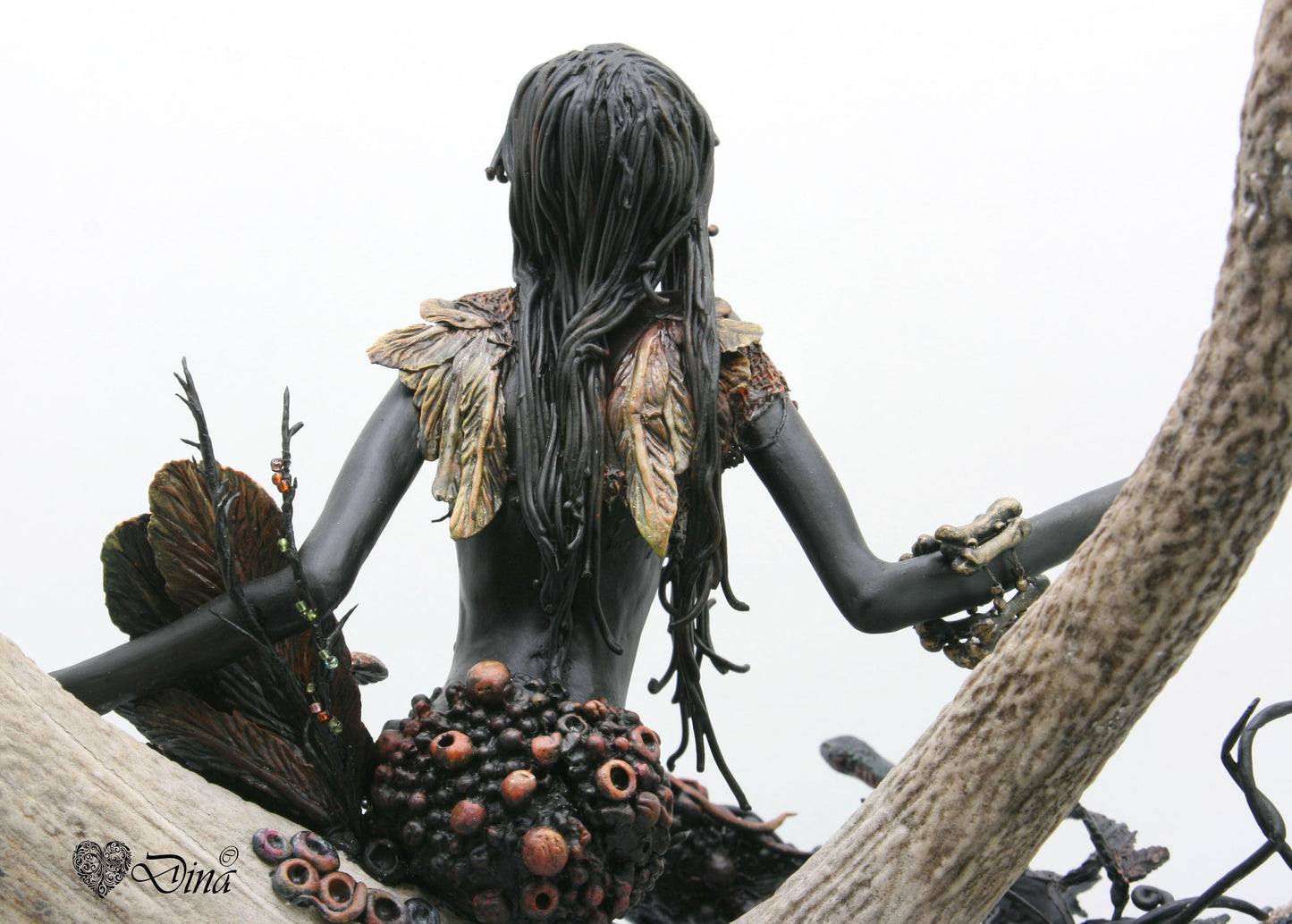 SOLD – Miinara – night sprite on deer antler art doll by Dina - That Creative Feeling