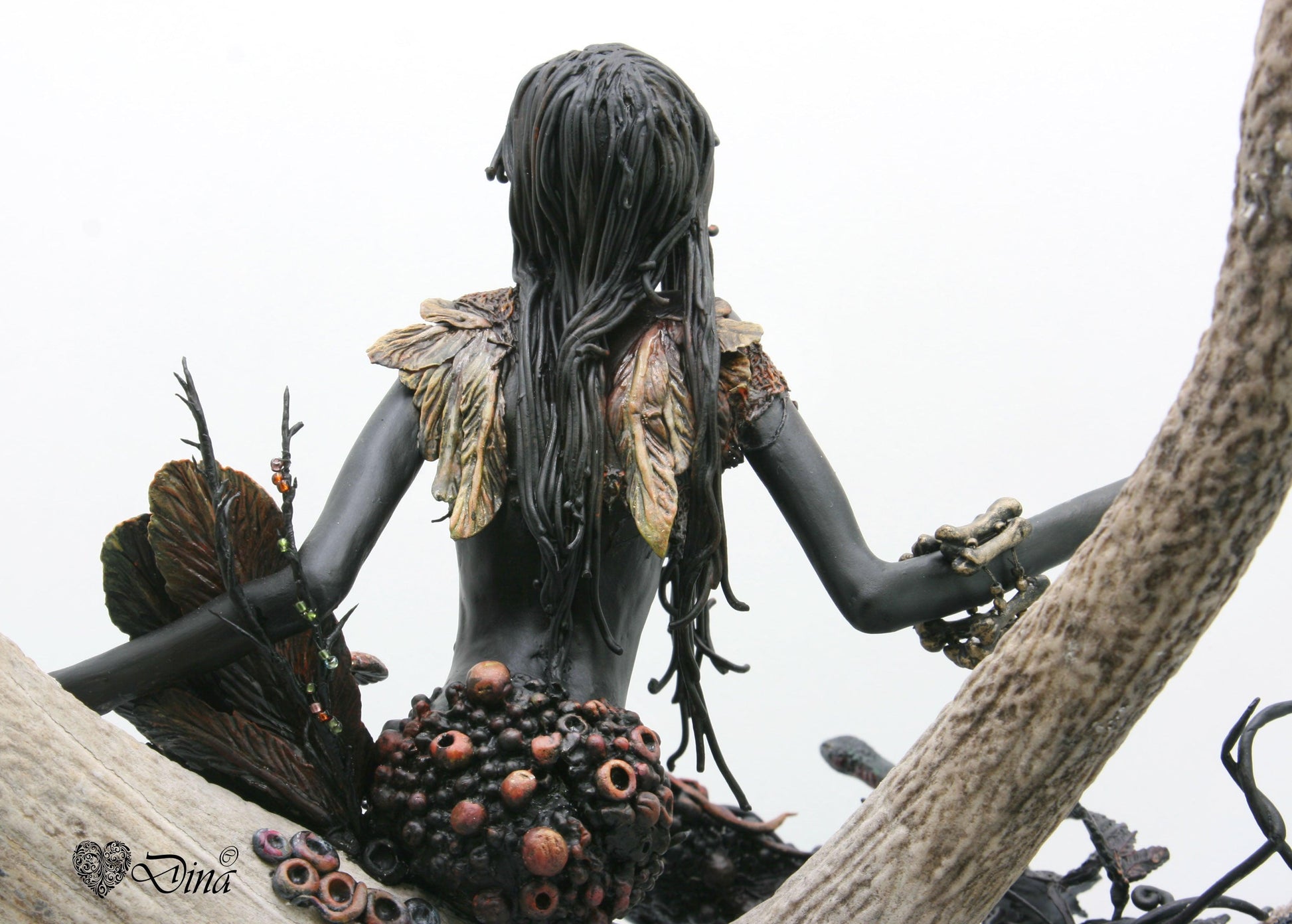 SOLD – Miinara – night sprite on deer antler art doll by Dina - That Creative Feeling