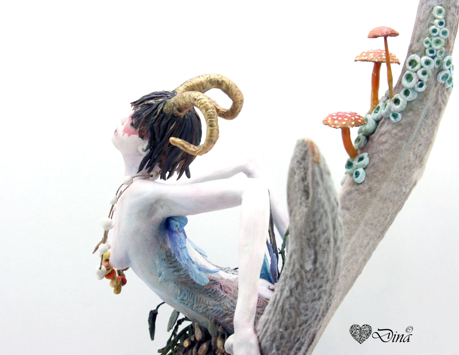 SOLD – Shameira – wood sprite on deer antler art doll by Dina - That Creative Feeling