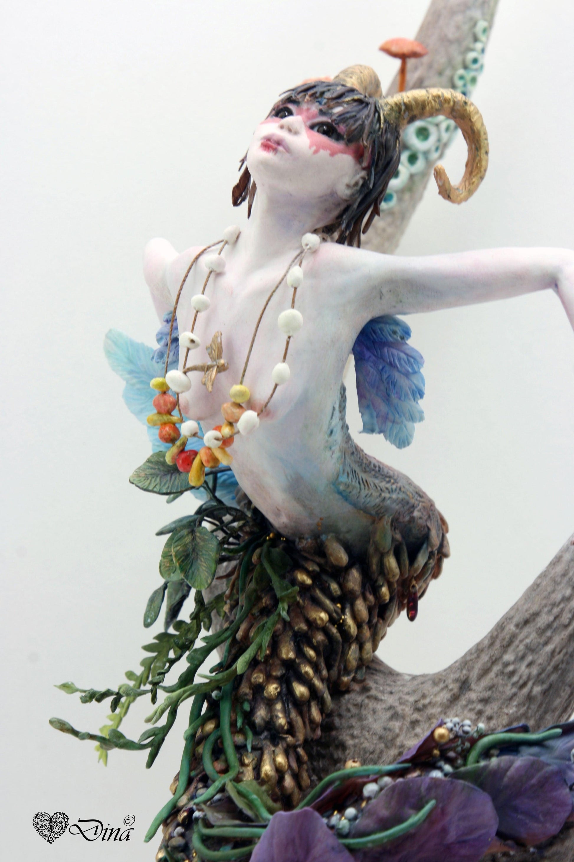 SOLD – Shameira – wood sprite on deer antler art doll by Dina - That Creative Feeling