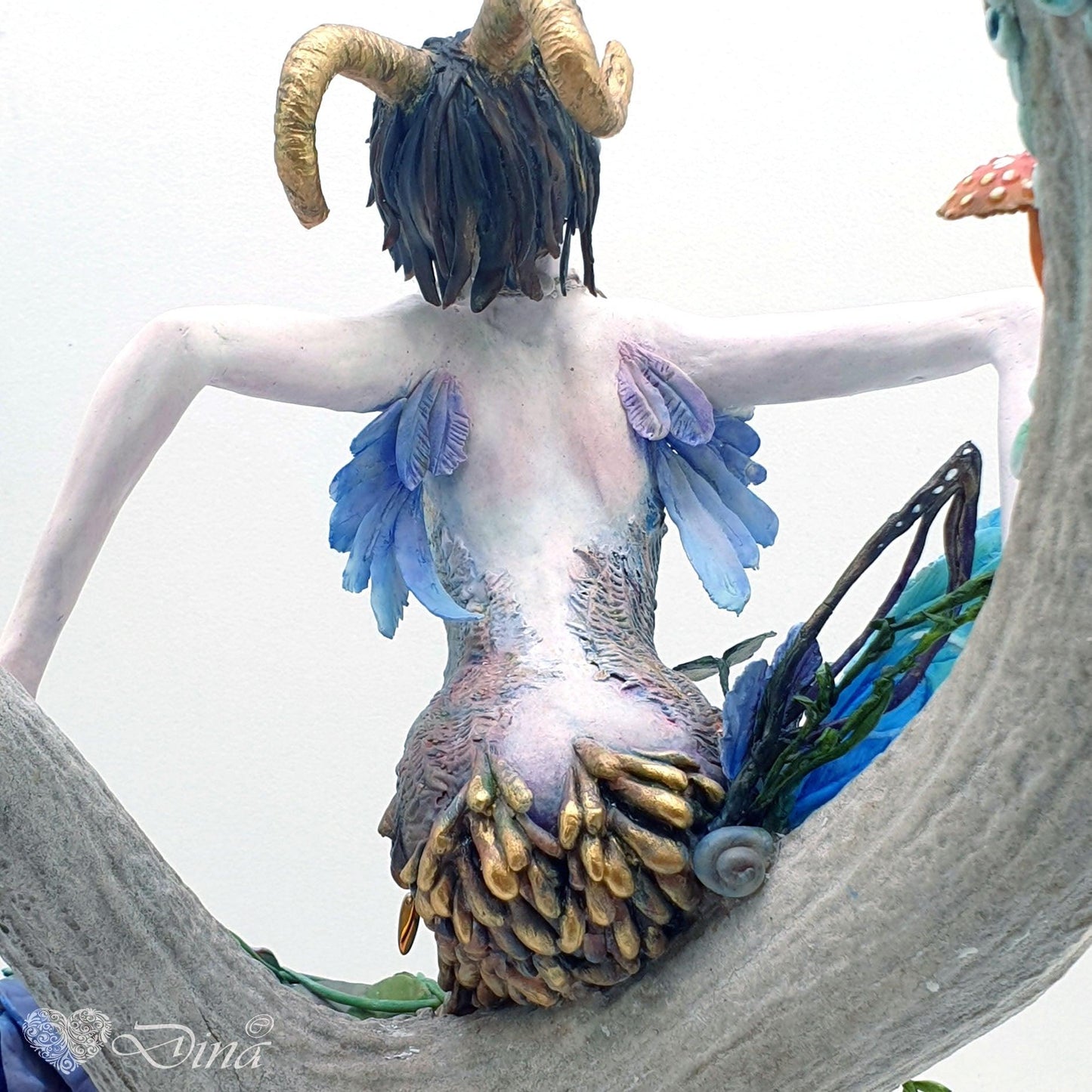 SOLD – Shameira – wood sprite on deer antler art doll by Dina - That Creative Feeling