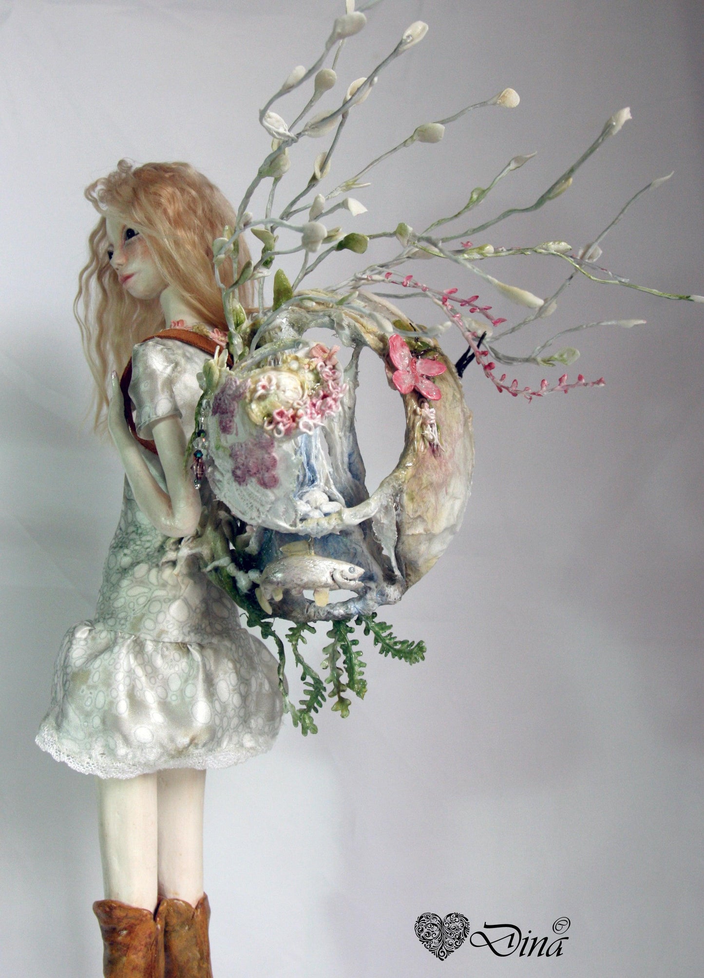SOLD - 'Tamyka’s Home' – hybrid snail-girl art doll by Dina - That Creative Feeling