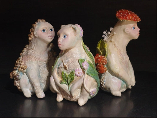 Sculpture - Minchkins - miniature stone clay art dolls, surreal tiny forest creatures - That Creative Feeling