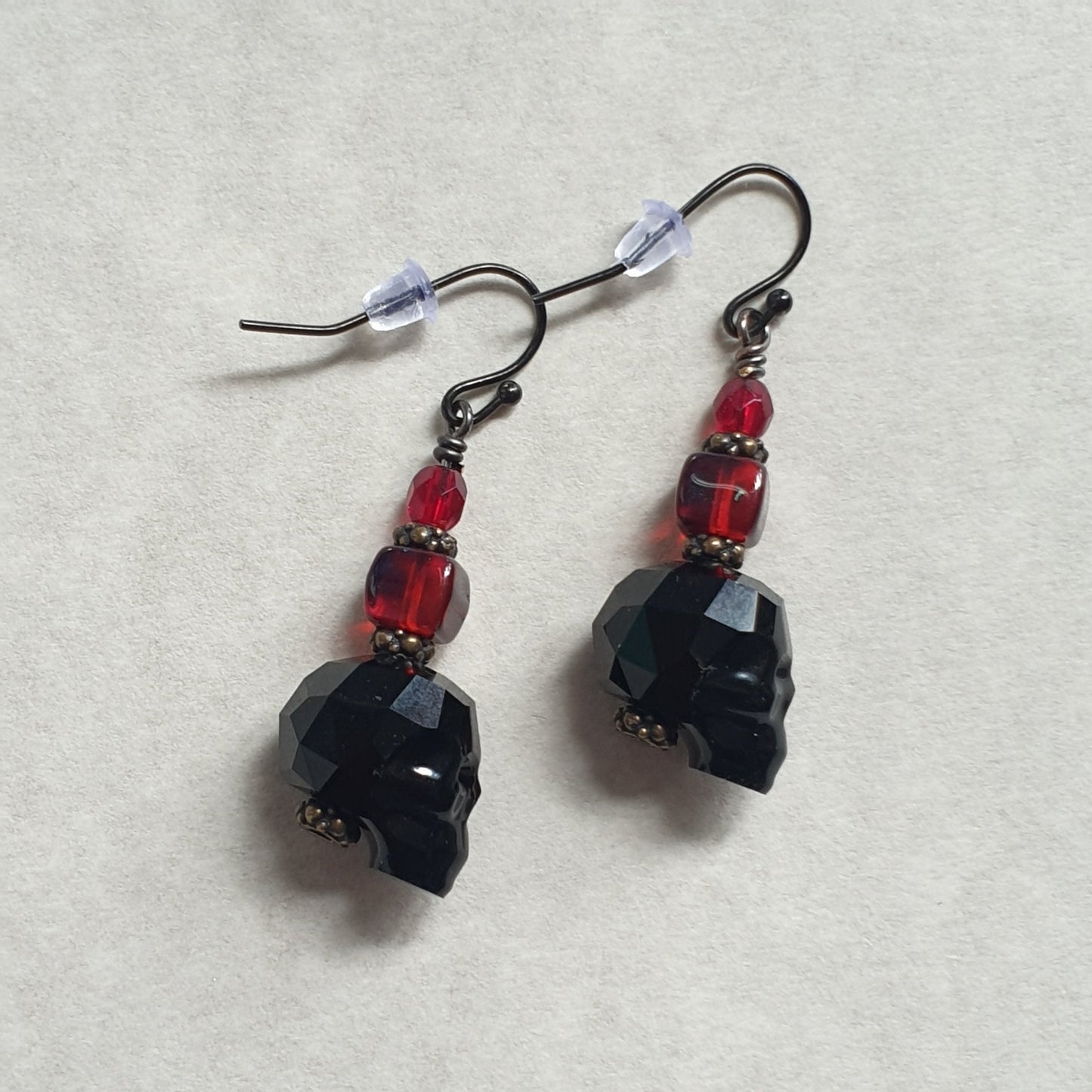 Czech Glass Skull with colored glass bead earrings