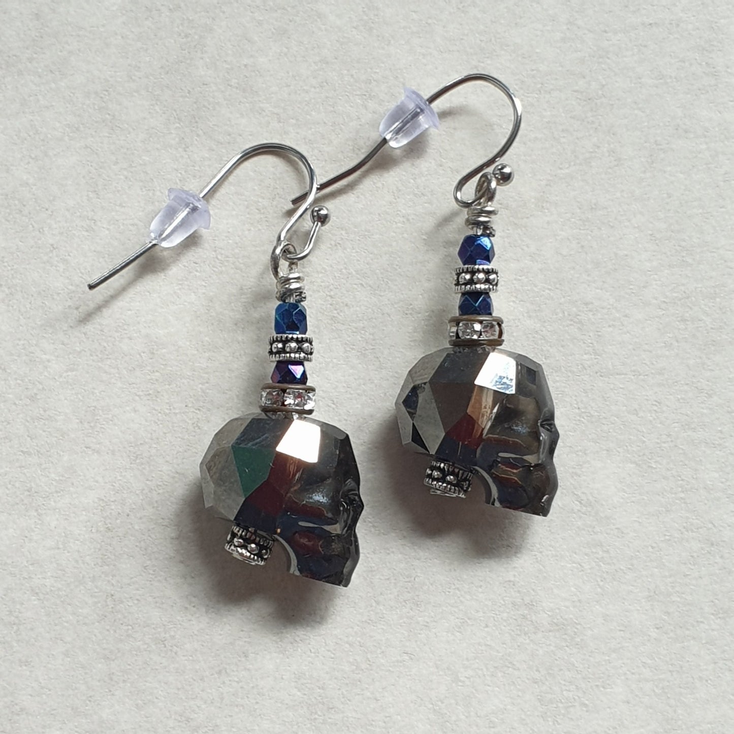 Czech Glass Skull with colored glass bead earrings