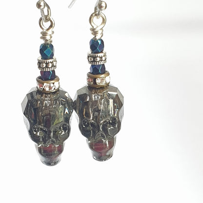 Czech Glass Skull with colored glass bead earrings