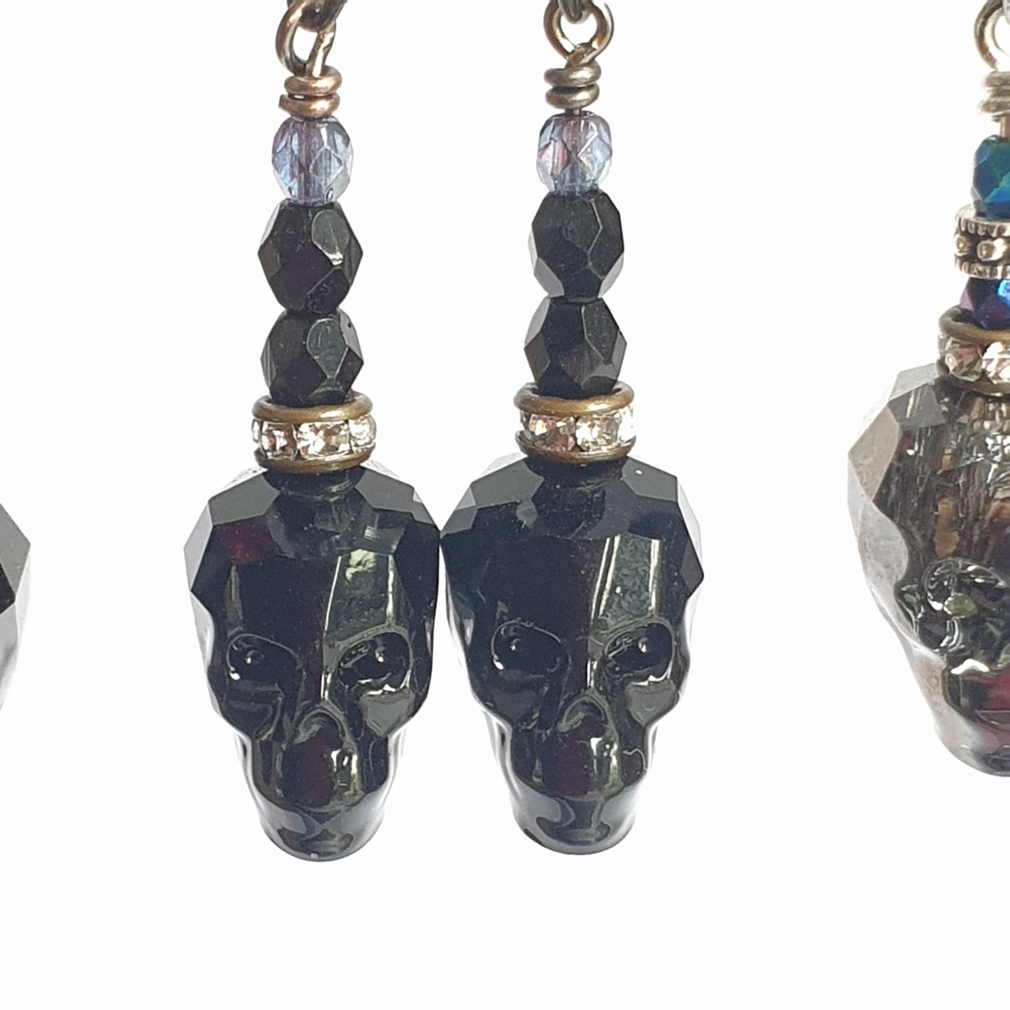 Czech Glass Skull with colored glass bead earrings