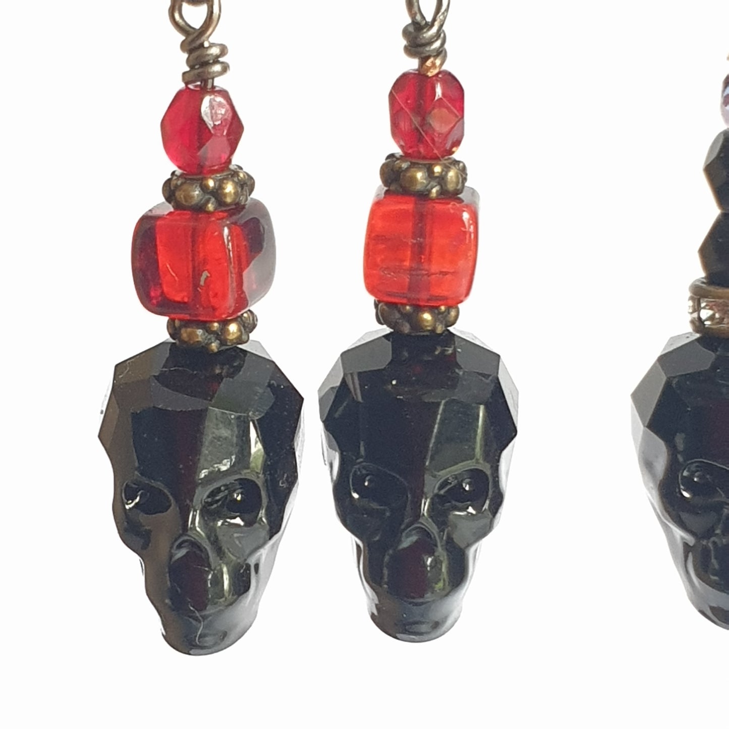 Czech Glass Skull with colored glass bead earrings