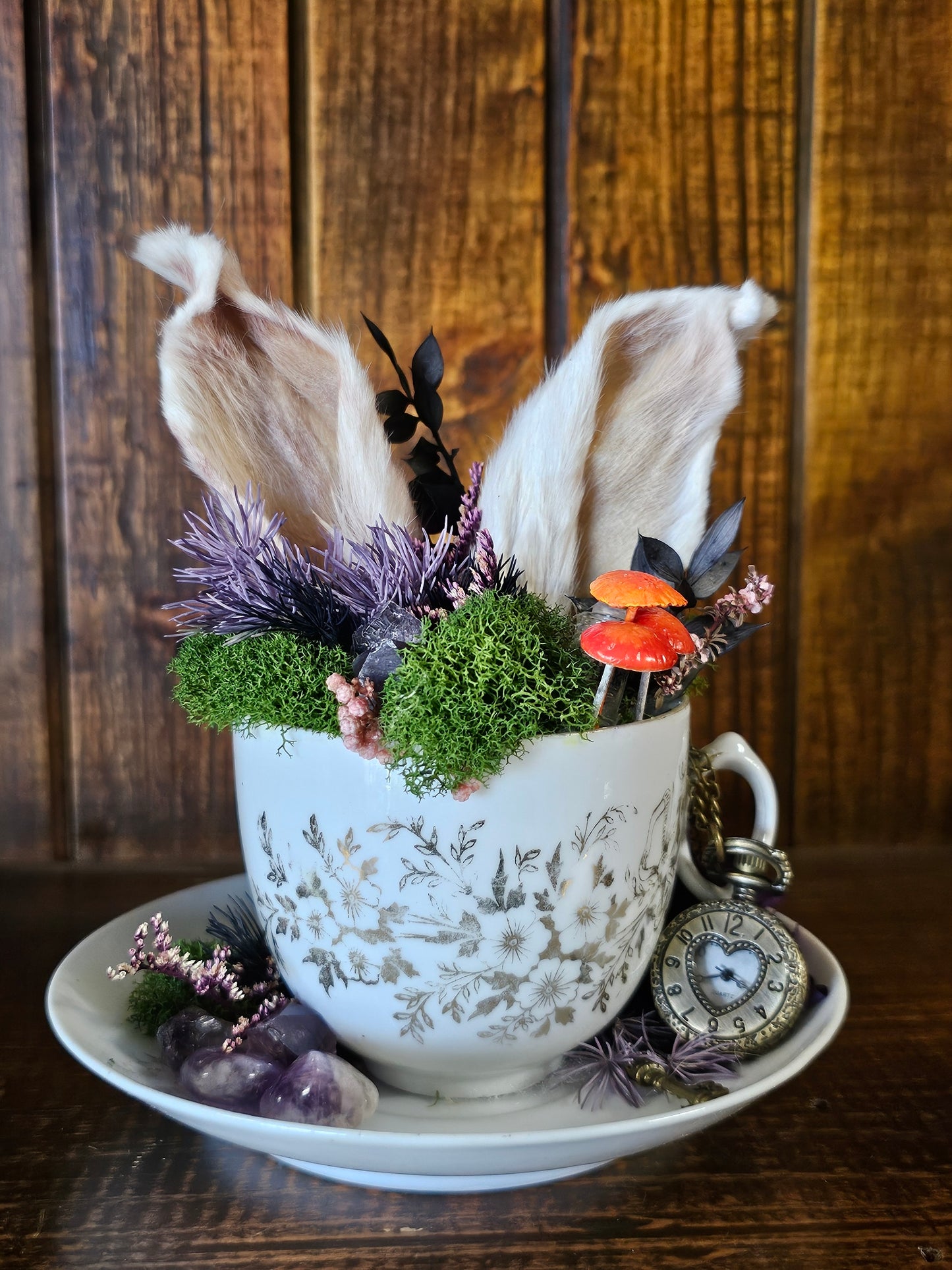 Taxidermy - real bunny ears - Alice in Wonderland cups