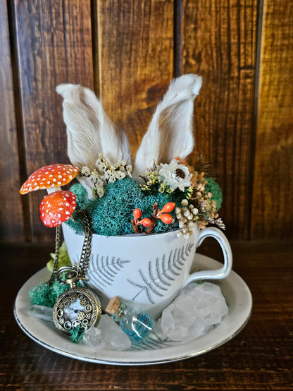 Taxidermy - real bunny ears - Alice in Wonderland cups