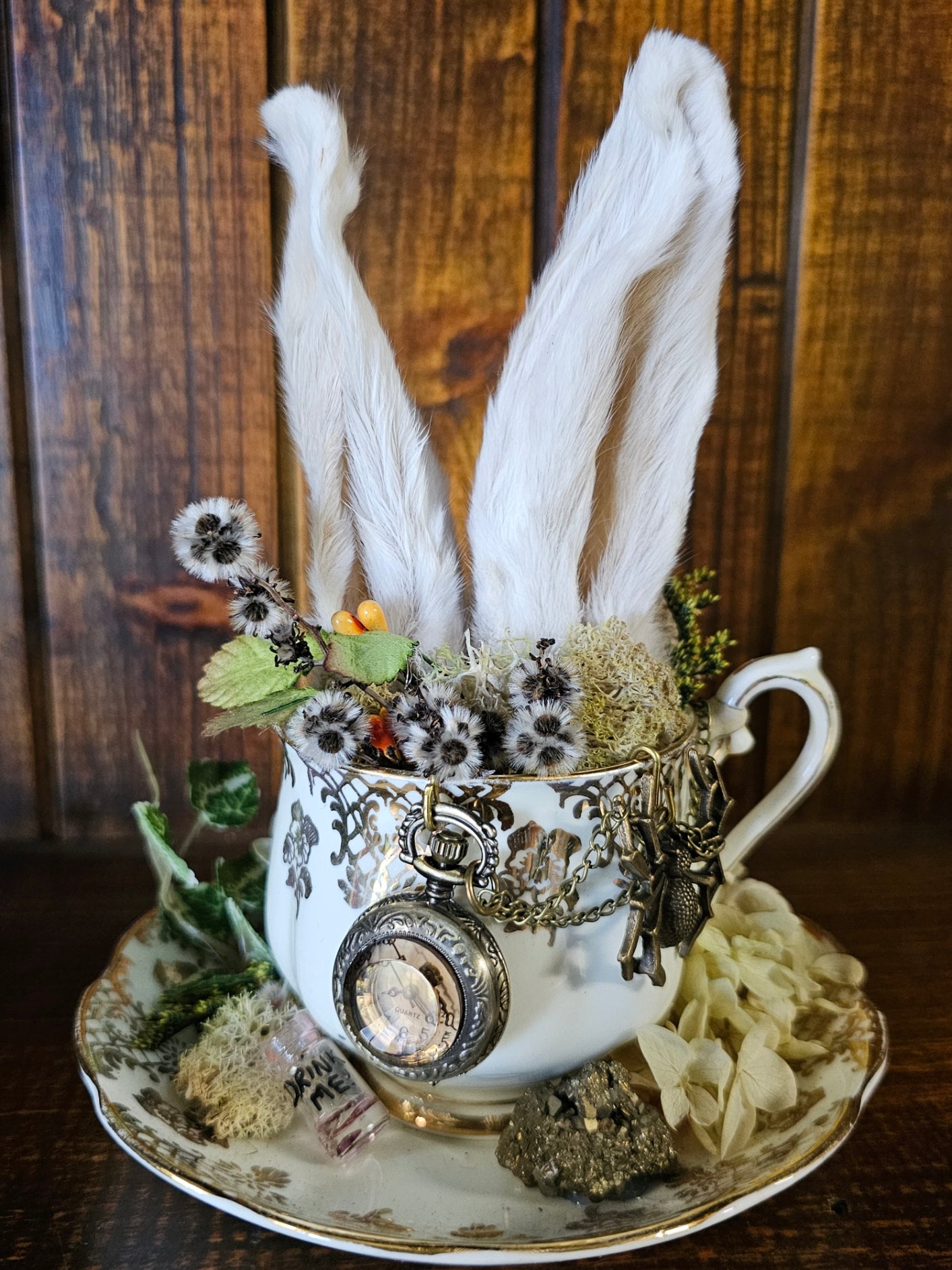 Taxidermy - real bunny ears - Alice in Wonderland cups