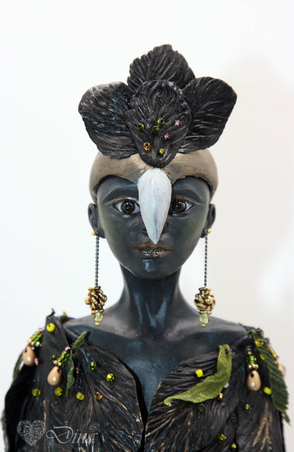 SOLD - 'Black Gold' - Fantasy art doll - Woman bird sculpture