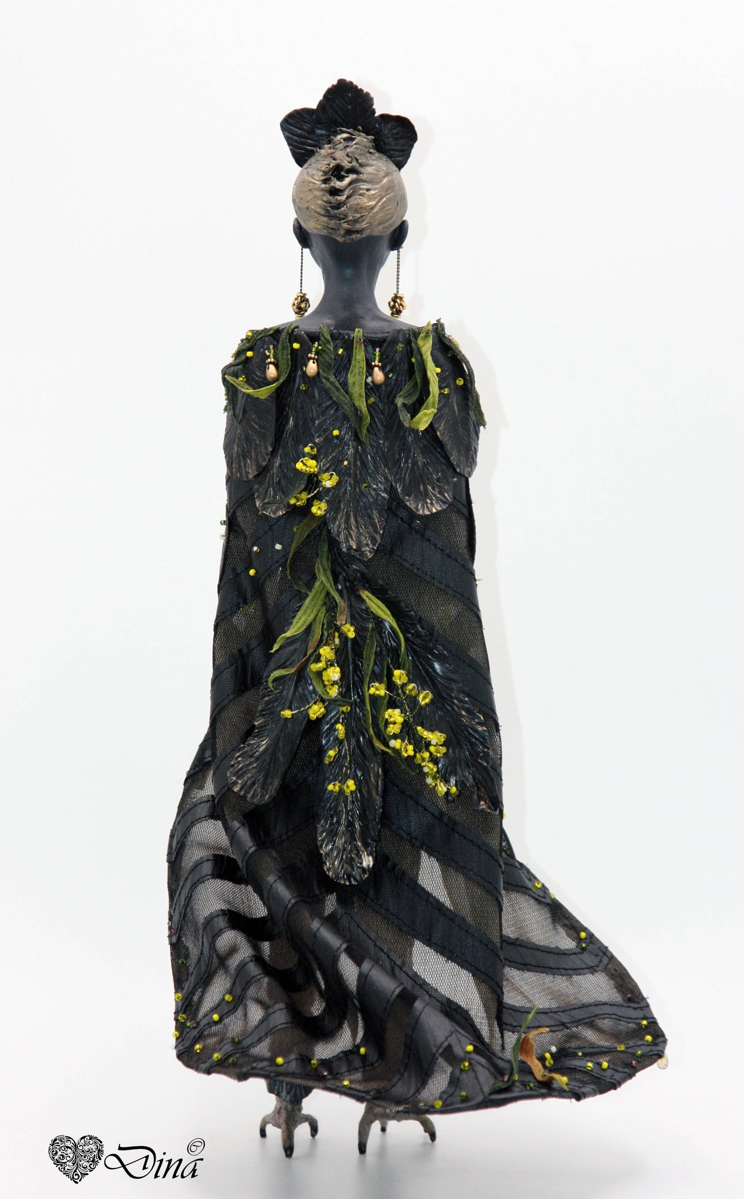 SOLD - 'Black Gold' - Fantasy art doll - Woman bird sculpture