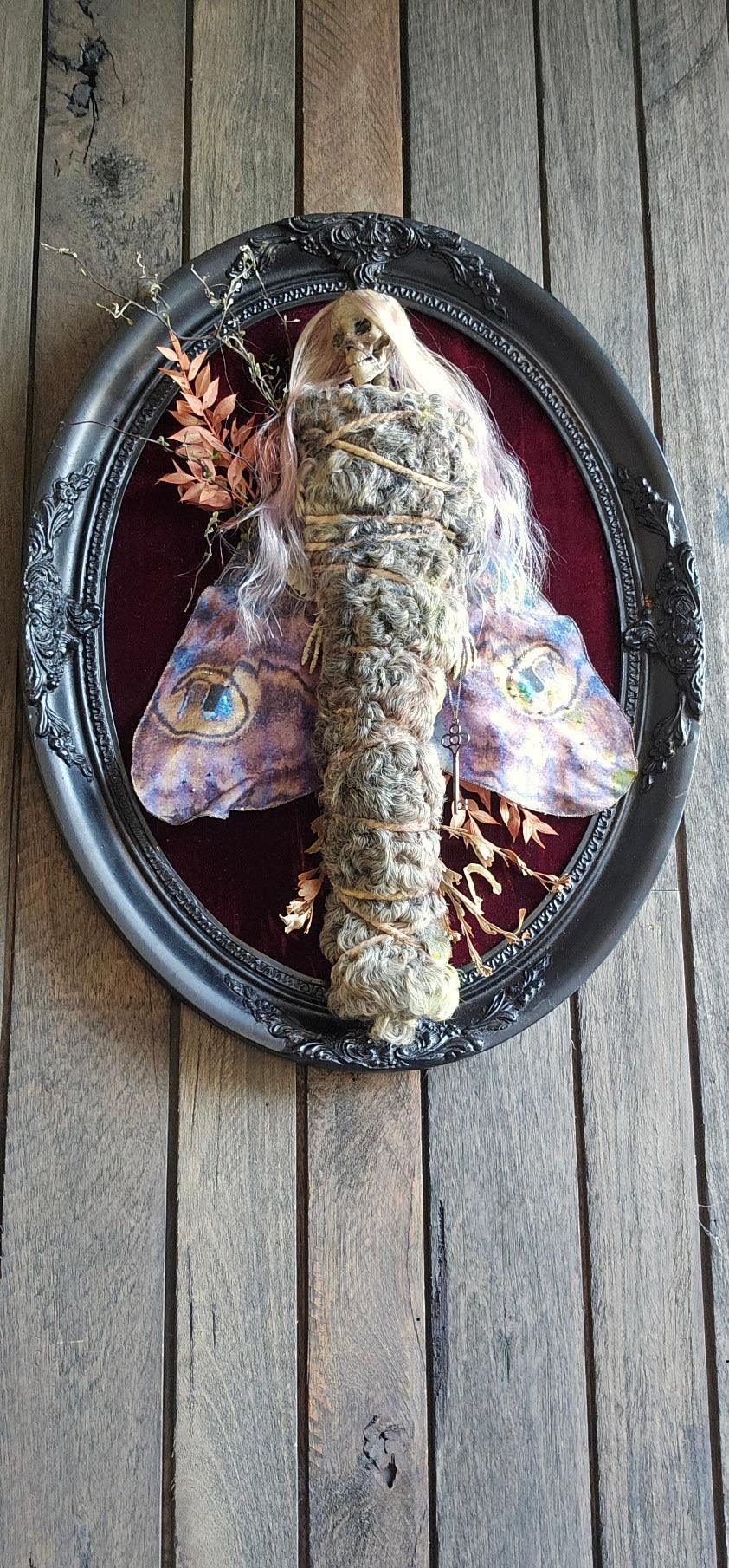 Dead Fairy - Black Forest fairies series 1 - art doll sculpture in mummified in lamb skin - That Creative Feeling