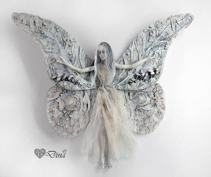 SOLD – Emoria – vintage Emperor Gum Moth Fairy art doll by Dina