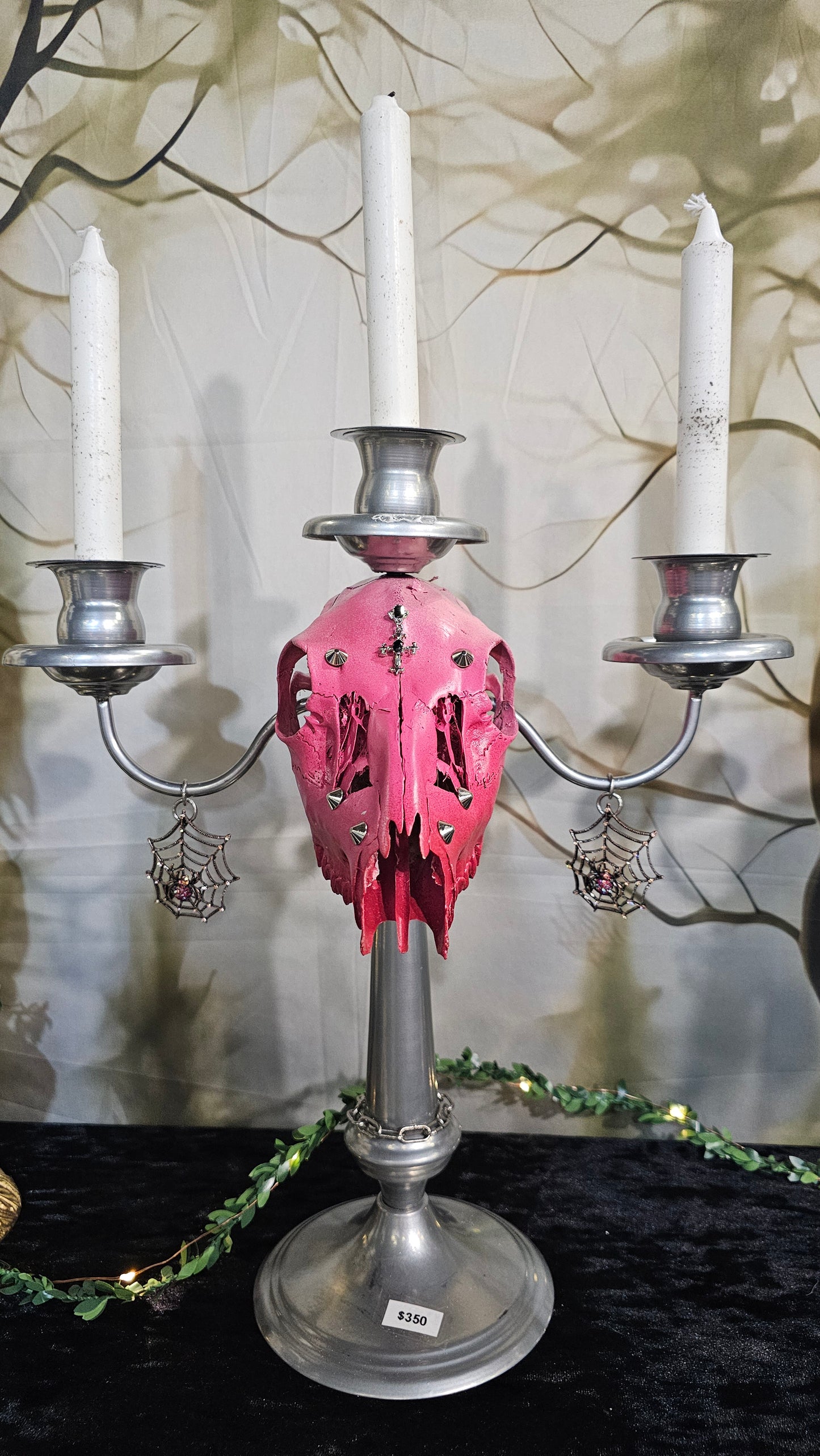 Candle holder - real skull on silver style candlestick