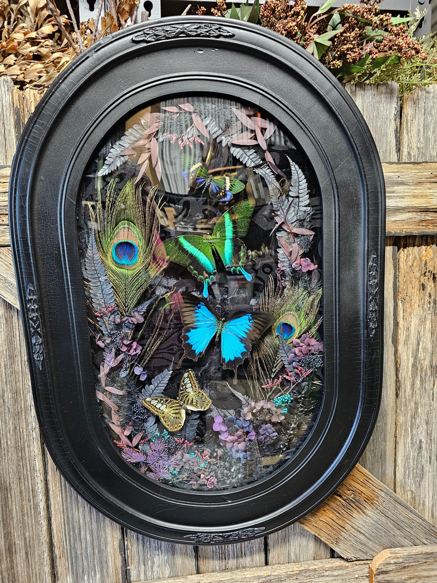 Frame vintage - with Blue Green butterflies