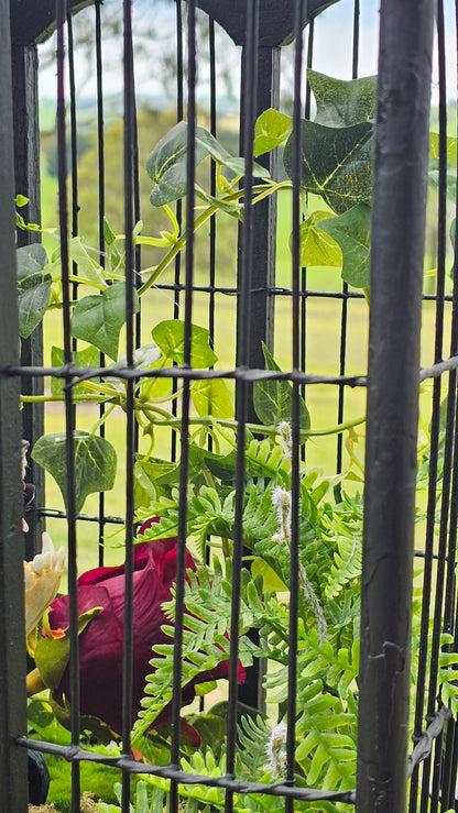 Taxidermy art - budgie and fox in a bird cage