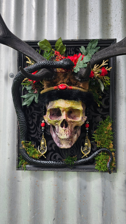 Deer antlers - 'Ancients Lost vi' fallow deer with human-sized skull and snake art