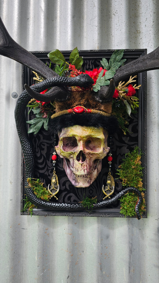 Deer antlers - 'Ancients Lost vi' fallow deer with human-sized skull and snake art