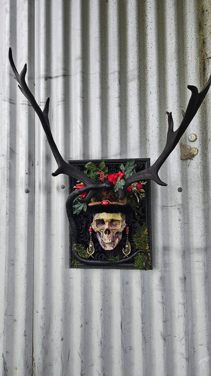 Deer antlers - 'Ancients Lost vi' fallow deer with human-sized skull and snake art