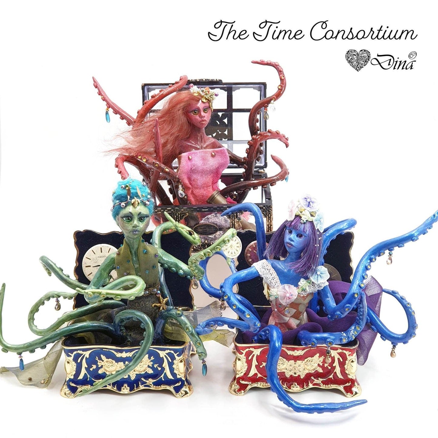 Sculpture - Octopus red - fantasy OOAK art doll in jewelry box - That Creative Feeling