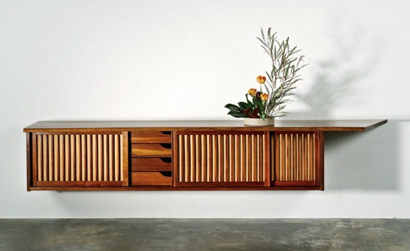 Hanging wall case with free edge designed by George Nakashima